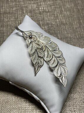 Antique Chinese Export Silver Filigree Leaf Brooch High Purity Silver Large